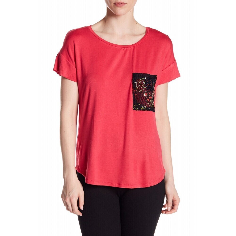 Dex Embellished Pocket Tee Top In Bright Rose Size XS